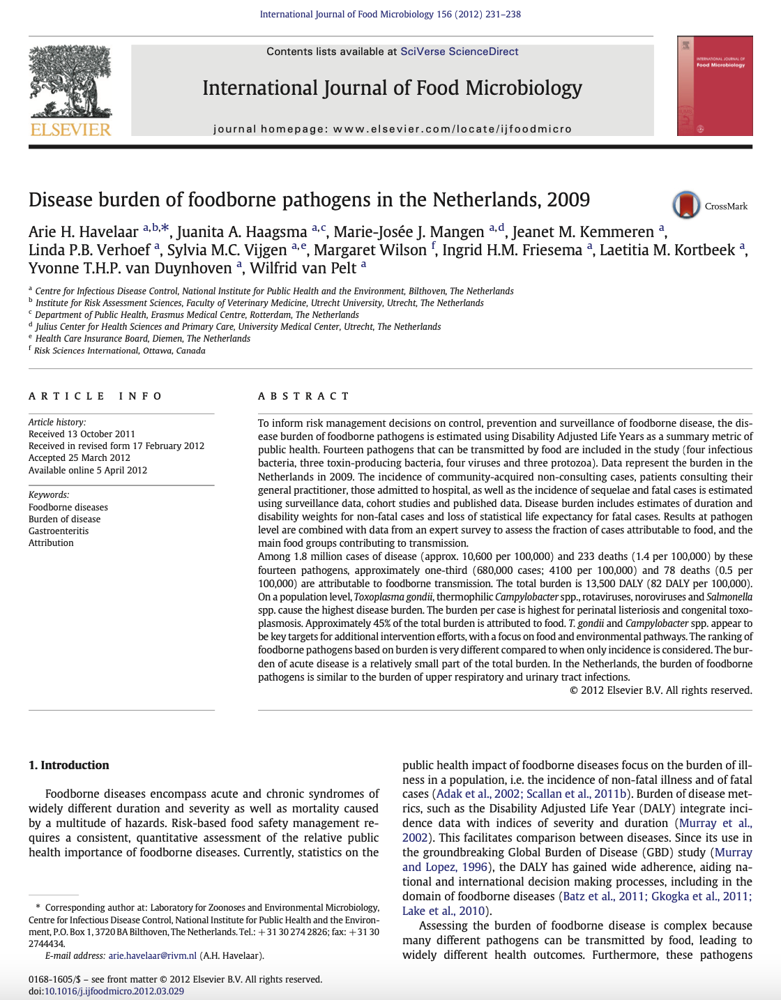 Disease burden of foodborne pathogens in the Netherlands, 2009